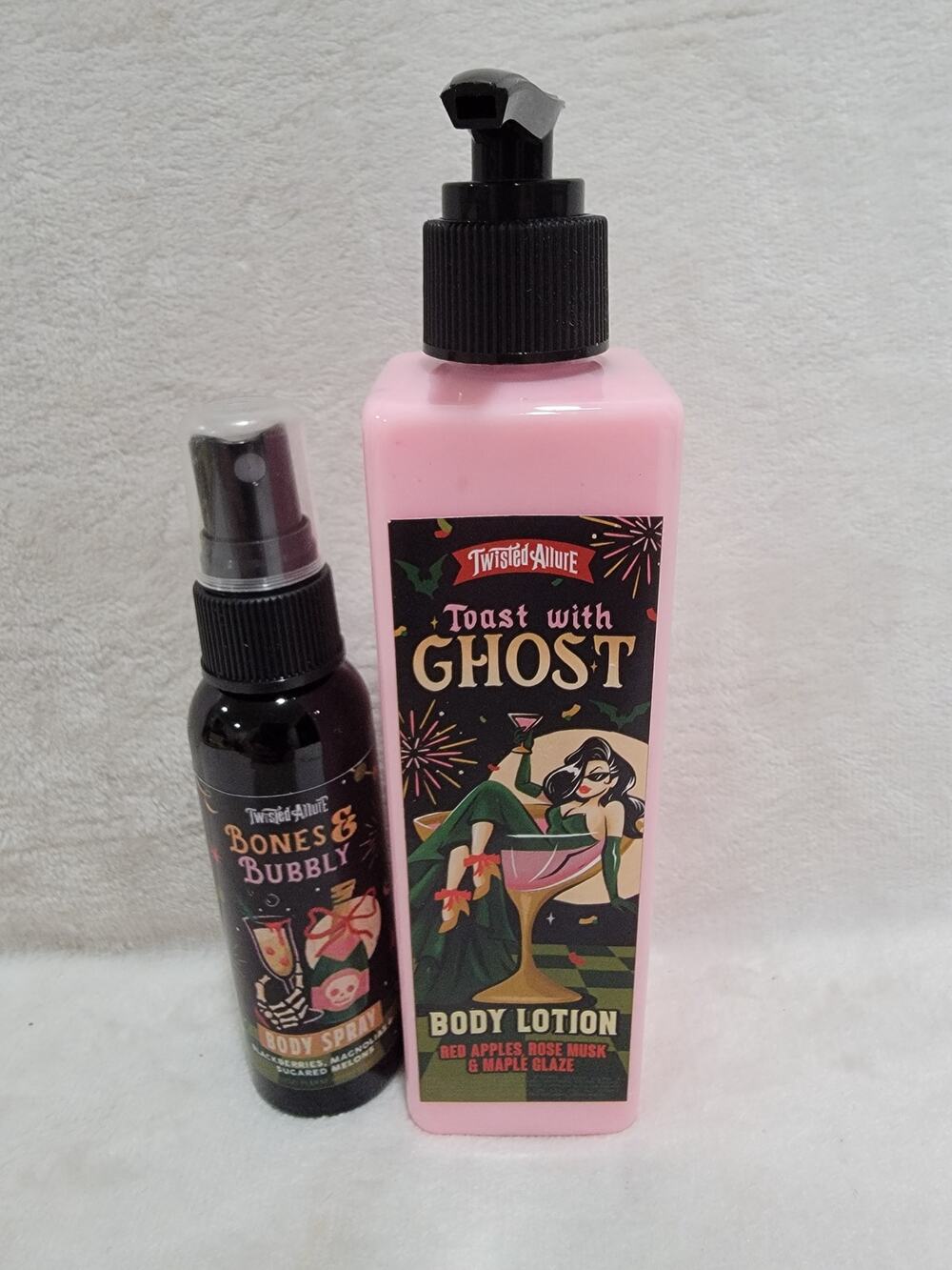 Twisted Allure Toast with Ghost Body Lotion and Bones and Bubbly Body Spray